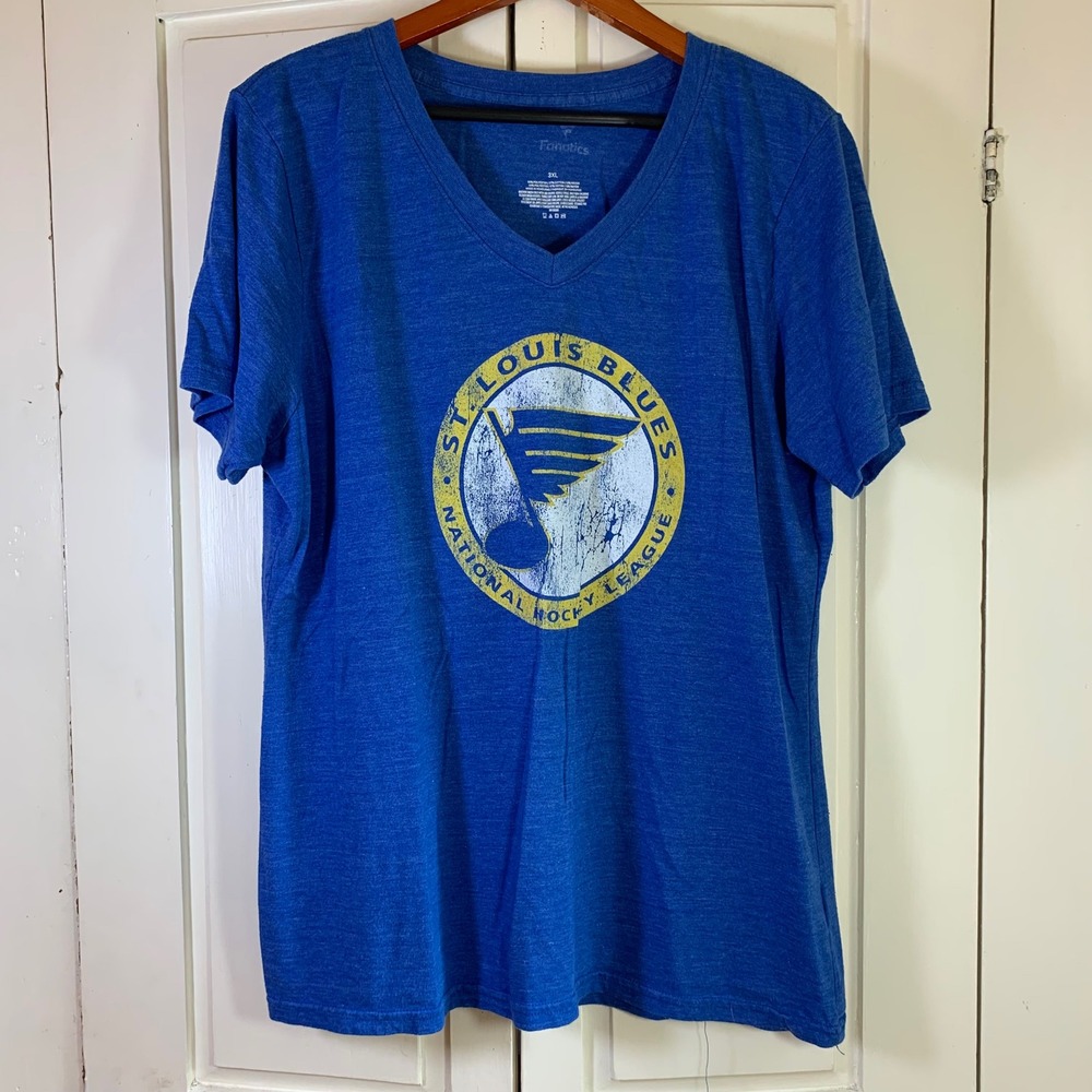 Fanatics St. Louis Blues NHL Hockey V-Neck T-Shirt Graphic Tee 3XL runs sm READ